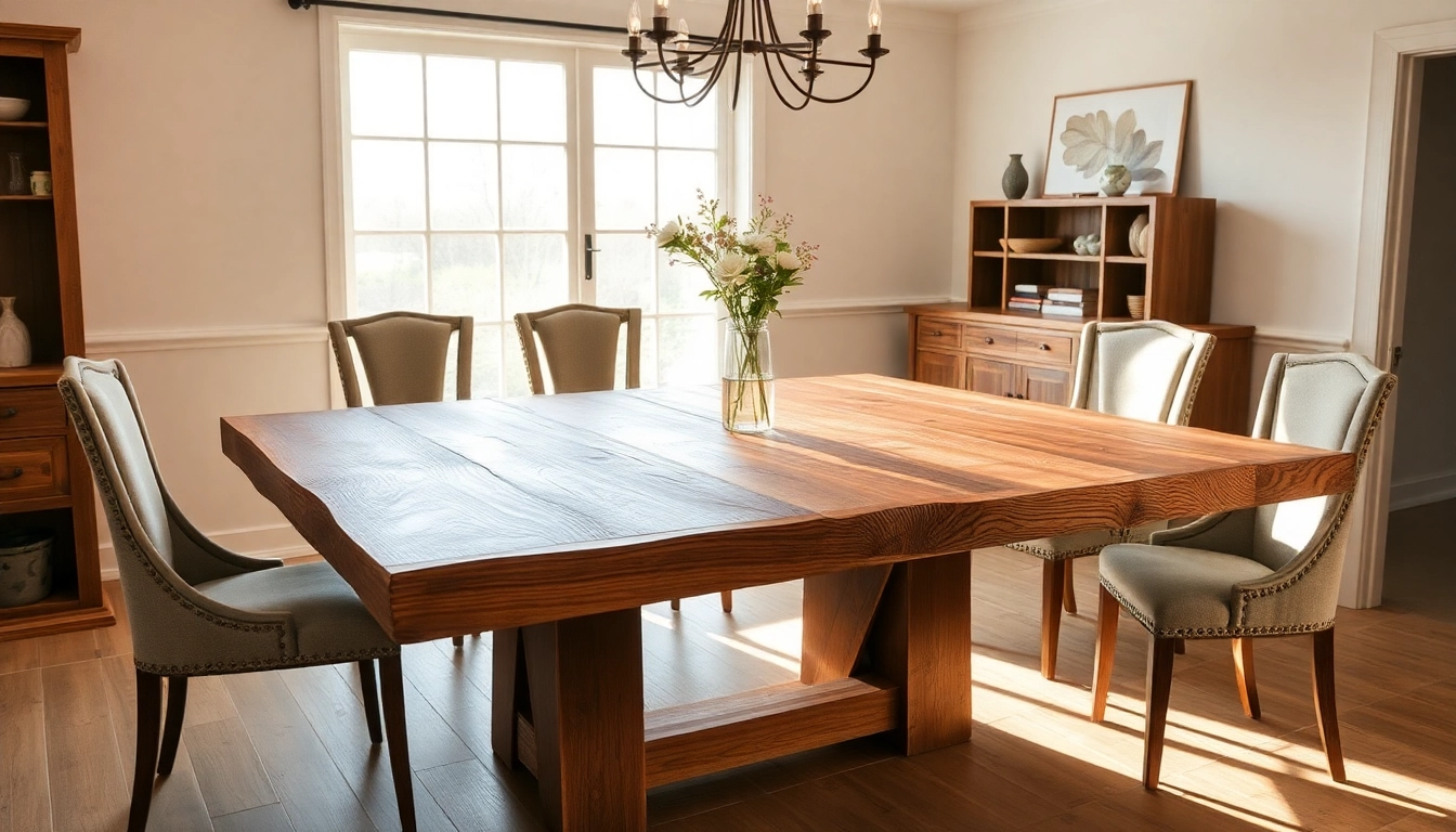 Admire the exquisite Massiver Eiche Esstisch with rustic charm and natural edges, beautifully enhancing a cozy dining space.