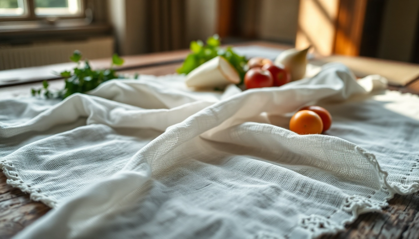 Kaasdoek op een rustieke tafel met verse ingrediënten voor koken