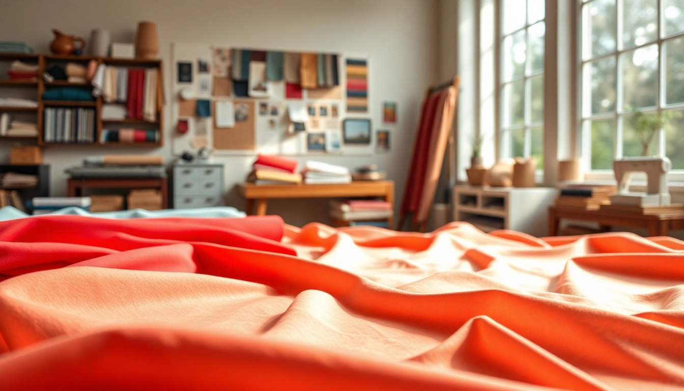 Katoen stoffen netjes gepresenteerd in een lichte, creatieve studio met heldere kleuren.