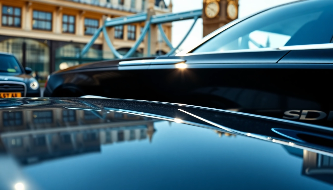 Experience chauffeur service london with a luxury vehicle against iconic London landmarks.