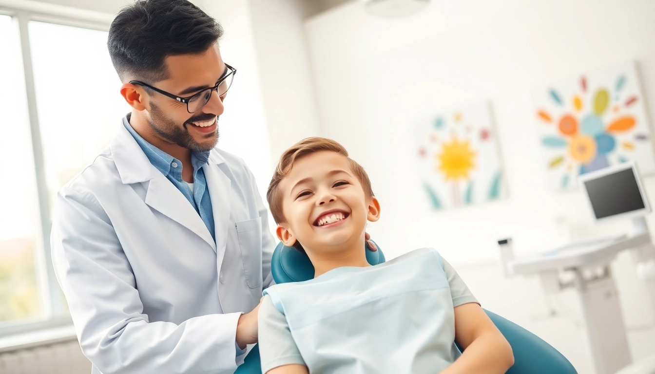 Engaging interaction between an orthodontist Myrtle Beach and young patient in a modern dental clinic.