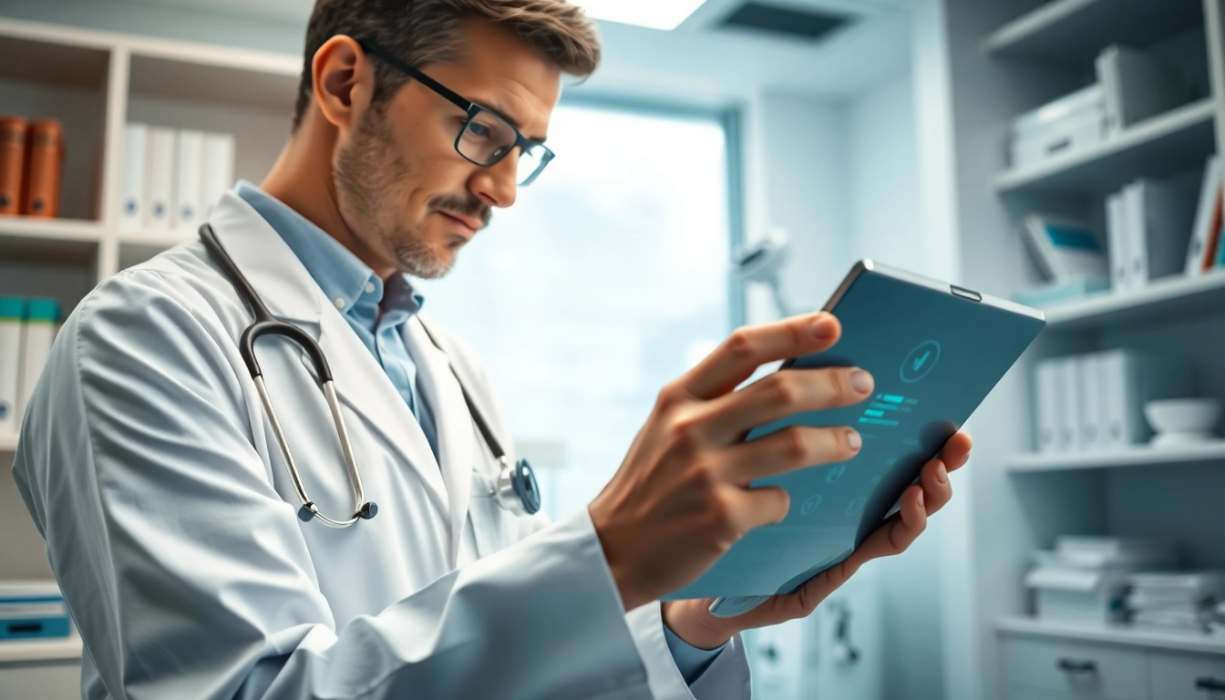 Showcasing essential features of eprescribing software through a doctor's digital workflow in a modern medical environment.