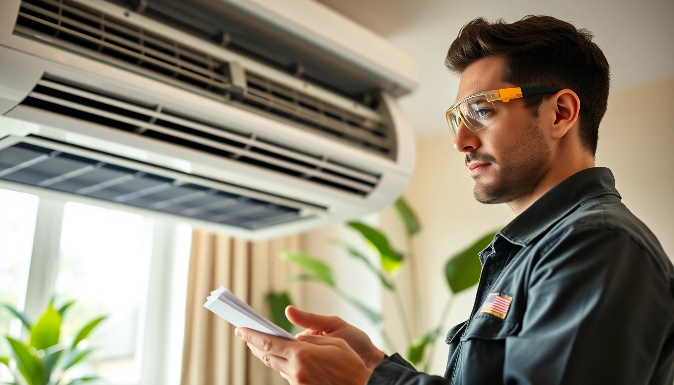 Engaging professional performing AC repair phoenix az in a bright residential setting.